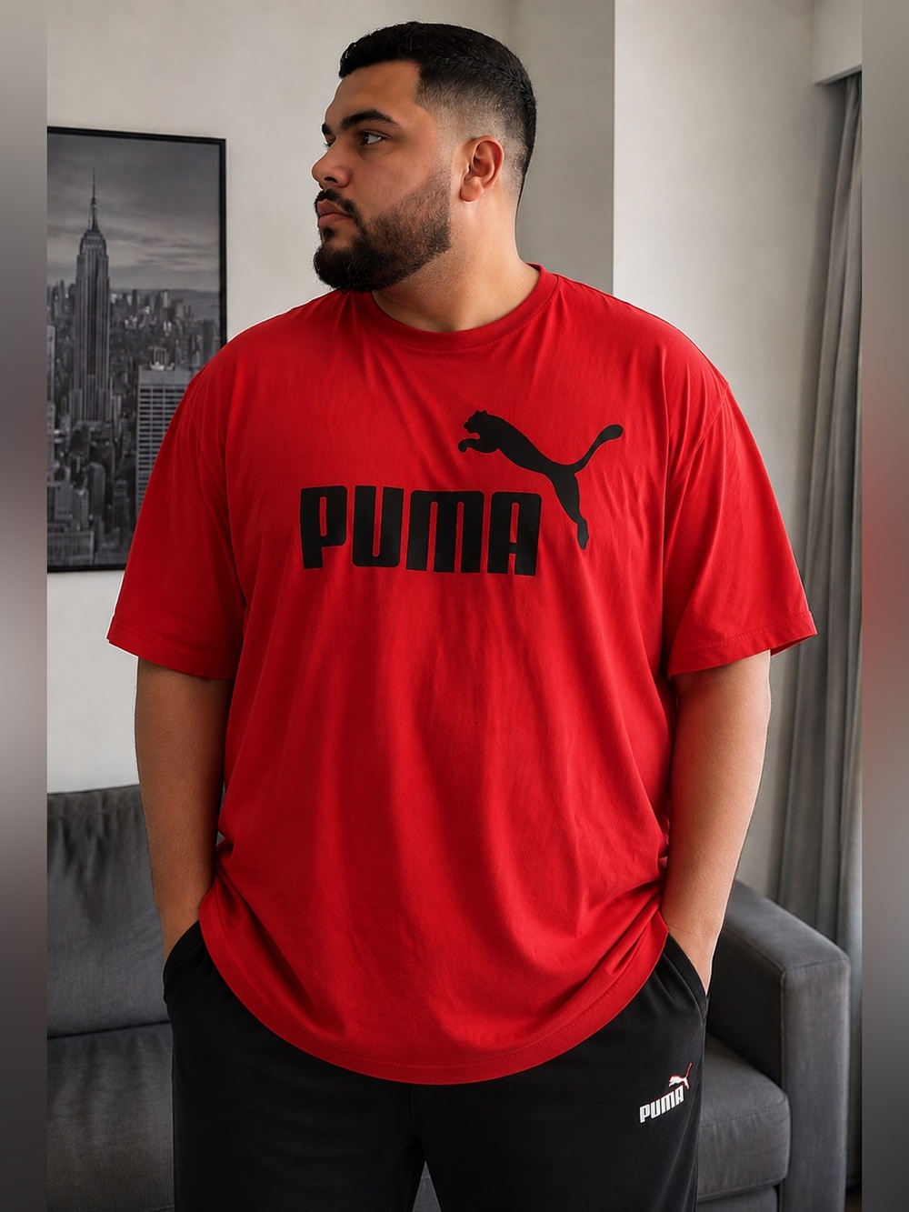 Puma Red Short Sleeve Crewneck Tee with Black Logo
